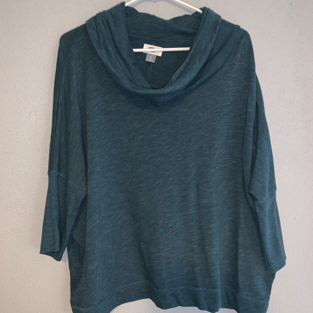 Blue-green cowl neck sweater